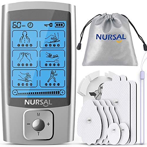 NURSAL EMS TENS Unit Muscle Stimulator with Continuous Stimulation, Rechargeable Electronic Pulse Massager with 8 Pads for Arthritis, Muscle Stiffness Pain Relief