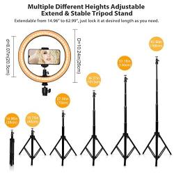 Belifu 10'' Selfie Ring Light with Adjustable Tripod Stand, 3 Modes 10 Brightness Levels, LED Ring Light with Phone Holder for Vlogs, Live Stream, Phone,YouTube,Self-Portrait Shooting