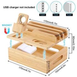 Charging Station for Multiple Devices, SNEDIY Bamboo Charging Station Dock for 4/5/6 Ports USB Charger, 7 in 1 Desktop Docking Station Without Power Supply Compatible with iPhone/iPad/Airpods/iWatch