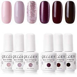 Gellen Gel Nail Polish KIT 6 Colors - Misty Rose & Midnight Series Pastel Pink Wine Tone, Rose Glitter Home Nail Art Salon Gel Manicure Set