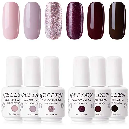 Gellen Gel Nail Polish KIT 6 Colors - Misty Rose & Midnight Series Pastel Pink Wine Tone, Rose Glitter Home Nail Art Salon Gel Manicure Set