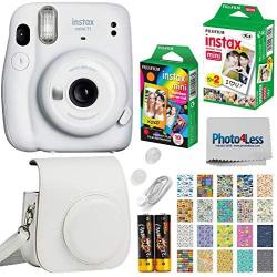 Fujifilm Instax Mini 11 Instant Camera - Ice White (16654798) + Fujifilm Instax Mini Twin Pack Instant Film (16437396) + Single Pack Rainbow Film + Case + Travel Stickers