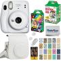 Fujifilm Instax Mini 11 Instant Camera - Ice White (16654798) + Fujifilm Instax Mini Twin Pack Instant Film (16437396) + Single Pack Rainbow Film + Case + Travel Stickers