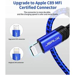 iPhone Charger Cable 4ft, JSAUX [C89 Apple MFi Certified] Lightning Cable Nylon Braided USB Fast Charging Cord Compatible with iPhone 11 Xs Max X XR 8 7 6s 6 Plus SE 5 5s, iPad, iPod (Blue)