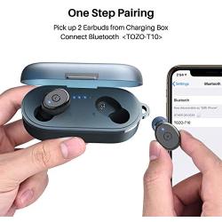 TOZO T10 Bluetooth 5.0 Wireless Earbuds with Wireless Charging Case IPX8 Waterproof TWS Stereo Headphones in Ear Built in Mic Headset Premium Sound with Deep Bass for Sport Blue