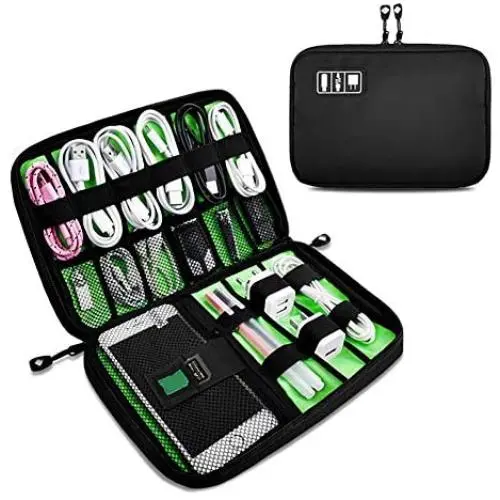 Electronics Organizer, OrgaWise Electronic Accessories Bag Travel Waterproof for iPad Mini, Kindle, Hard Drives, Cables, Chargers (Black)