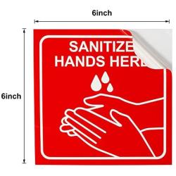 10 Pieces Sanitize Hands Here Signs Stickers Use Hand Signs 6 x 6 Inch Quality Self-Adhesive Vinyl, Laminated for UV, Scratch, Water, Weather and Fade Resistance, Indoor and Outdoor (Red)