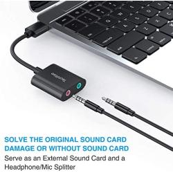 TechRise USB Audio Adapter External Stereo Sound Card with 3.5mm Headphone and Microphone Jack for Windows, Mac, Linux, PC, Laptops, Desktops