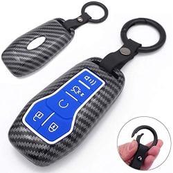 Royalfox(TM) 4 5 Buttons Carbon Fiber Texture Smart keyless Entry Remote Key Fob case Cover for Ford Mustang F-150 F-450 Explorer Taurus Fusion Edge,Lincoln MKZ MKC MKX (Blue)
