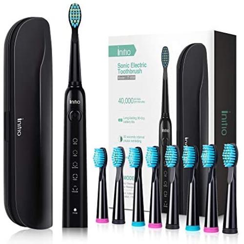 Initio Sonic Electric Toothbrush, 5 Modes with Smart Timer, 8 Brush Heads & Travel Case Included, Rechargeable Toothbrush, Oral Care Whitening Toothbrush