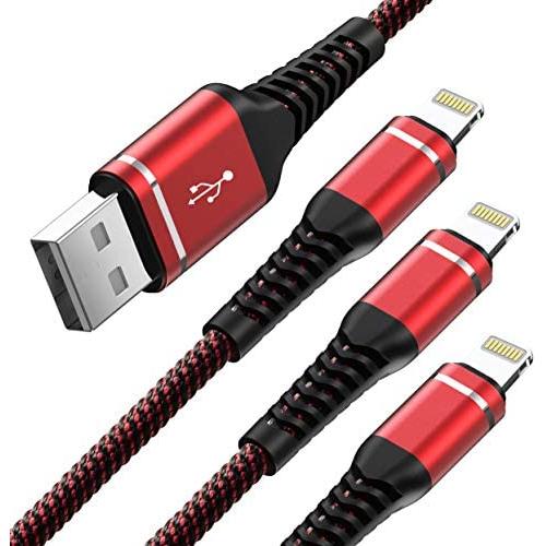 Heavy Duty Charger Cable, 3Pack 6ft USB Charging Cable, Braided Nylon Long Charger Cord Compatible with iPhone 11/11 Pro/X/Xs Max/XR / 8/8 Plus / 7/7 Plus/6/6S/6plus /iPad Mini-Red