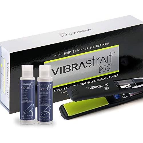 Value Bundle: Vibrastrait PRO 1-inch Vibrating Flat Iron with Travel Case & Travel Size Cloud 9 Shampoo & Conditioner