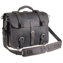 Polare Mens Full Grain Leather 16 Briefcase Shoulder Messenger Bag Fit 15.6 Laptop