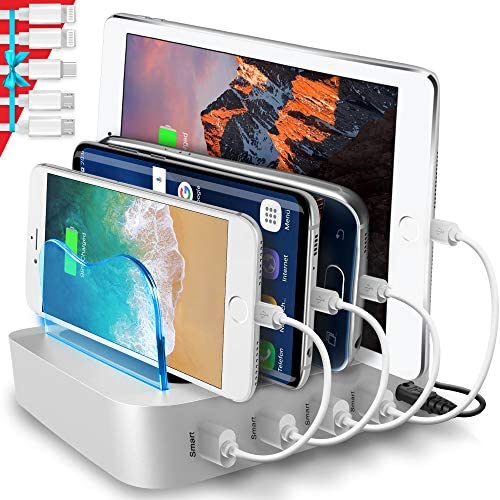 Poweroni USB Charging Station Dock - 4-Port - Fast Charge Docking Station for Multiple Devices - Multi Device Charger Organizer - Compatible with iPad iPhone and Android Cell Phone and Tablet