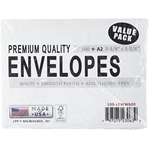 Leader Paper Products Envelopes A2 4.375-Inch-by-5-3/4-Inch 100-Pack, White
