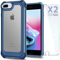 SUPBEC iPhone 6S Plus / 6 Plus Case with [ Screen Protector Tempered Glass x2Pack] Protective Phone Cover with Silicone PC+TPU Shockproof Rubber Heavy Duty Case for iPhone 6SPlus / 6Plus Case-Blue