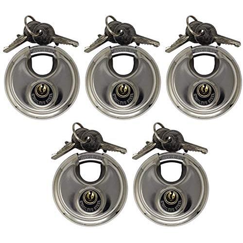 Admiral Locks Stainless Steel Discus Lock, Keyed Alike Removable Key (Pack of 5)