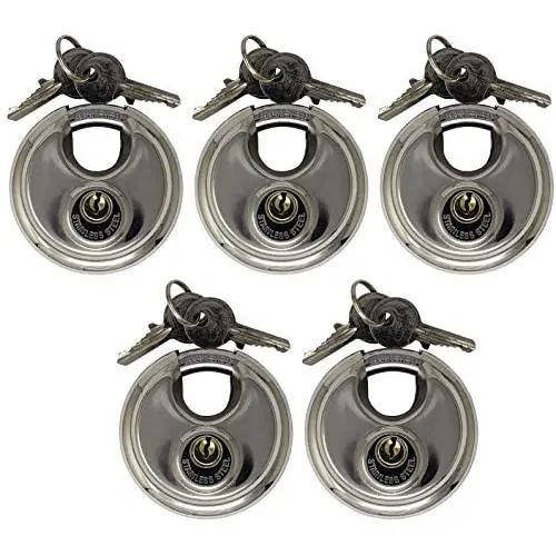 Admiral Locks Stainless Steel Discus Lock, Keyed Alike Removable Key (Pack of 5)