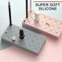 Emoly Silicone Lipstick Holder, Premium Cosmetic Organizer for Brush Lip Eye Makeup Pencil Bottles, 24 Square Makeup Display Case (Gray)