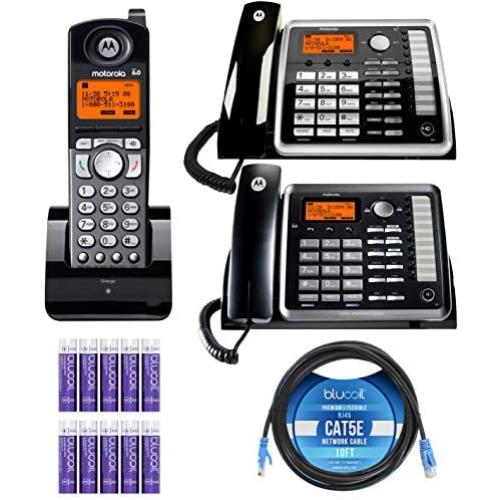 Motorola ML25254 Expandable 2-Line Business Phone with Digital Answering System Bundle with ML25260 Corded Desk Phone, ML25055 DECT 6.0 Cordless Handset, Blucoil 10 Cat5e Cable and 10 AAA Batteries