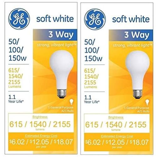 GE Soft White 3-way 50/100/150 Watt A21 2-pack