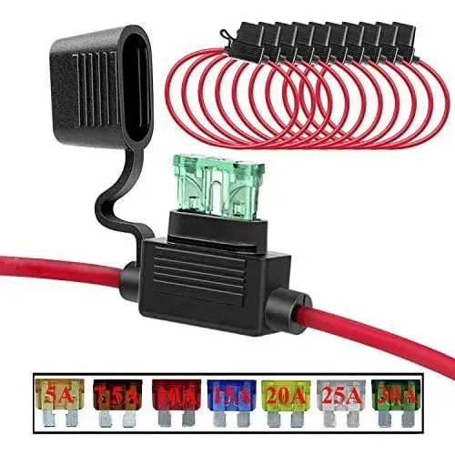 SimpleDailyGoods-10 Pack 12V/DC ATC/ATO 12AWG in-Line Fuse Holder for 5Amp/7.5Amp/10Amp/15Amp/20Amp/25Amp/30Amp fuses Suitable for Installing Cars,Motorcycles,Buses etc,and Other Electronic Equipment