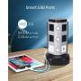 SUPERDANNY Surge Protector Tower with 10W Wireless Charger, Spin Power Strip Tower 13A Vertical Charging Station with 10 AC Outlets+4 USB Slots and 6.5ft Extension Cord for Home Office Garage, Grey