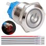 Twidec / 19mm Mounting Hole Latching Push Button Switch 1NO 1NC SPDT ON/Off Silver Waterproof Stainless Steel Shell with 12V Red Power Symbol LED Lamp Ring for car Modification Switch L-19-Power-T-R