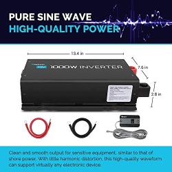 Renogy 1000W 12VDC to 120VAC Pure Sine Wave Inverter with Eco Mode, 1000W, Home Car RV Solar Power Converter