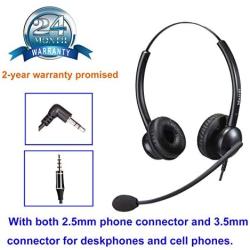 Call Center Headset with 2.5mm & 3.5mm Connector for Deskphone Cell Phone PC Laptop, Office Telephone Headset with Microphone Noise Canceling for Panasonic AT&T Vtech Cordless DECT Phone for Polycom