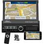 Single Din Car Stereo Navigation Car Radio 7'' Motorized Touch Screen Bluetooth Head Unit Support GPS/FM Radio/AUX-in/USB/SD/Android iOS Mirror Link + 12 IR Car Backup Camera + Wireless Remote