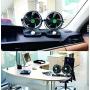 HITOPTY 12V Electric Car Fan, Dual Head 360 Degree Swivel 2 Switches 2 Speeds Dashboard Air Fan with Cigarette Lighter for Auto Vehicles SUV RV Boat