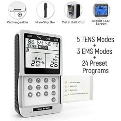 iSTIM EV-805 TENS EMS 4 Channel Rechargeable Combo Machine Unit - Muscle Stimulator + Back Pain Relief and Management- 24 Programs/Backlit (Including Electrodes Pads)