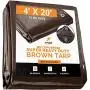 4 x 20 Super Heavy Duty 16 Mil Brown Poly Tarp Cover - Thick Waterproof, UV Resistant, Rot, Rip and Tear Proof Tarpaulin with Grommets and Reinforced Edges - by Xpose Safety