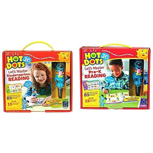 Educational Insights Hot Dots Jr. Lets Master Kindergarten Reading, Ages 5 and Up & Hot Dots Jr. Lets Master Pre-K Reading Set with Ace Pen, Ages 4 and Up, (100 Self-Checking Lessons)