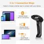 Wireless CCD Barcode Scanner, Evnvn 3-in-1 Bluetooth Bar Code Reader with 1200mAh Battery, 2.4GHz 100m Transmission and CCD Image Scanning for Retail Store, Warehouse and Library