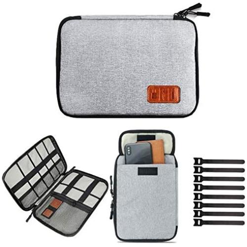 Travel Cable Organizer Bag, Electronics Accessories Carry Cases Portable Cord Organizer Bag Case for USB Cable Cord Pen Hard Cables Earphone Ipad iPhone with 8 Cable Ties (Up to 7.9)
