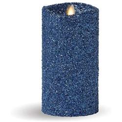 Luminara Flameless Pillar Candle (Blue Glitter, 7-Inch Tall); LED Battery-Operated Candle with Remote, Great for Christmas and Holidays