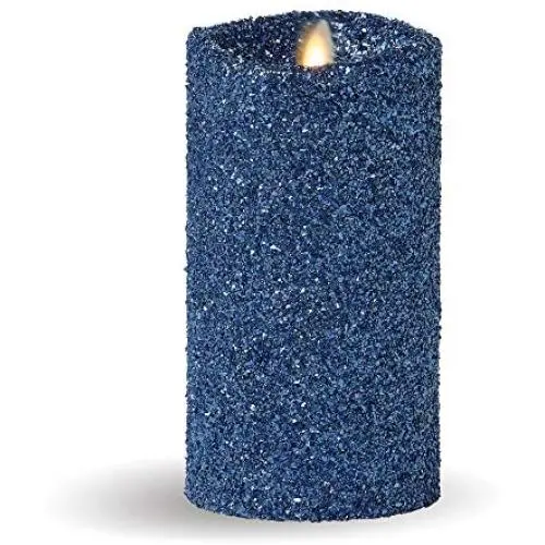 Luminara Flameless Pillar Candle (Blue Glitter, 7-Inch Tall); LED Battery-Operated Candle with Remote, Great for Christmas and Holidays
