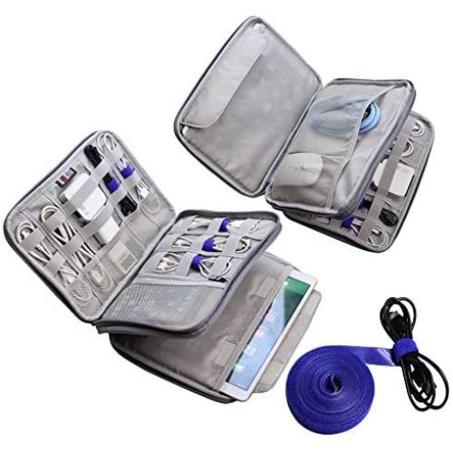 Electronics Organizer Travel Cable Cord Wire Bag Accessories Gadget Gear Storage Cases for 10.5 Inch Tablet (Light Gray)
