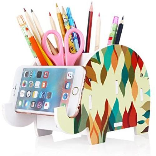 COOLBROS Elephant Pencil Holder With Phone Holder Desk Organizer Desktop Pen Pencil Mobile Phone Bracket Stand Storage Pot Holder Container Stationery Box Organizer (Flame Elephant)