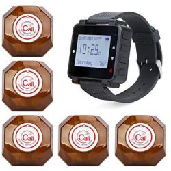 Retekess T128 Restaurant Pager System,Nurse Call System,Beep,Max 500,Customize,Wide Coverage,5 1-Key Waterproof Call Button for Waiter,Staff,Caregiver
