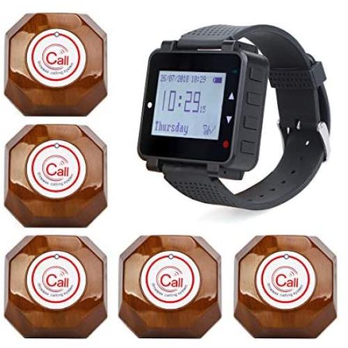 Retekess T128 Restaurant Pager System,Nurse Call System,Beep,Max 500,Customize,Wide Coverage,5 1-Key Waterproof Call Button for Waiter,Staff,Caregiver