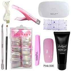 Joligel Polygel Nail Starter Kit With UV/LED Lamp, Builder Gel + Nail Extension Forms Tips + 3-Way Tip Clipper + Cuticle Pusher + Brush + File Buffer + Remover Wraps (Pink For French Manicure)