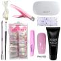Joligel Polygel Nail Starter Kit With UV/LED Lamp, Builder Gel + Nail Extension Forms Tips + 3-Way Tip Clipper + Cuticle Pusher + Brush + File Buffer + Remover Wraps (Pink For French Manicure)