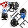 APIELE 19mm Latching Push Button Switch 12V DC Angel Eye Halo Ring LED Metal 0.74'' 1NO1NC SPDT with Wire Socket Plug (Red LED/Black Shell)
