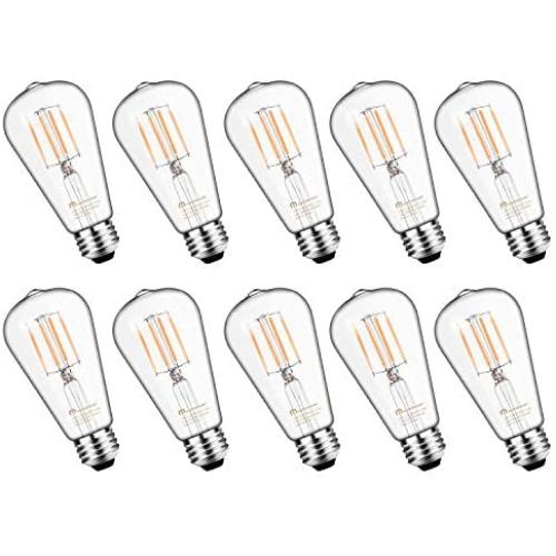 Mastery Mart Vintage LED Light Bulb, Glass ST21 Antique Edison Style, Dimmable 5.5W (60 Watt Equivalent), 500LM 2700K Soft White, E26 Decorative Filament Bulb, UL and Energy Star, 10 Pack