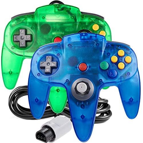 [New] 2 Pack Classic 64 Controller, iNNEXT Game pad Joystick for 64 - Plug & Play (Non PC USB Version) (Clear Blue/Clear Green)
