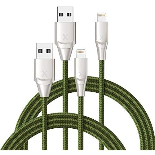 iPhone Charger Xcentz 3ft 2 Pack, MFi Certified Lightning Cable, High-Speed iPhone Charger Cable Durable Braided Charging Cord for iPhone X/XS/XR/XS Max/8/7/7 Plus/6/5s, iPad Mini/Air, Green