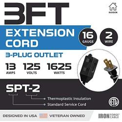 3 Ft Black Extension Cord 2 Pack - 16/2 Durable Electrical Cable